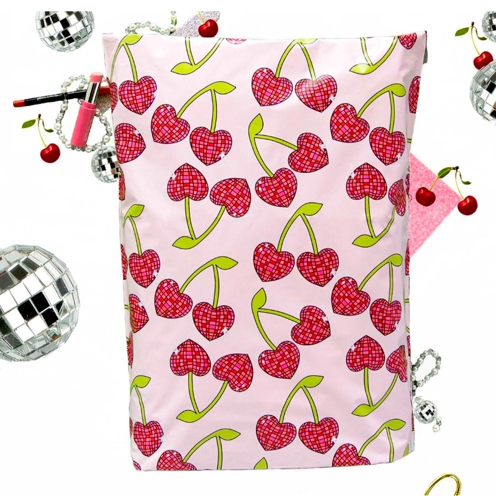 🍒 10 XL Pink with disco cherry poly bags 14.5 x 19 in